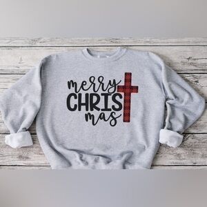 Merry Christmas Cross Crewneck - gray
